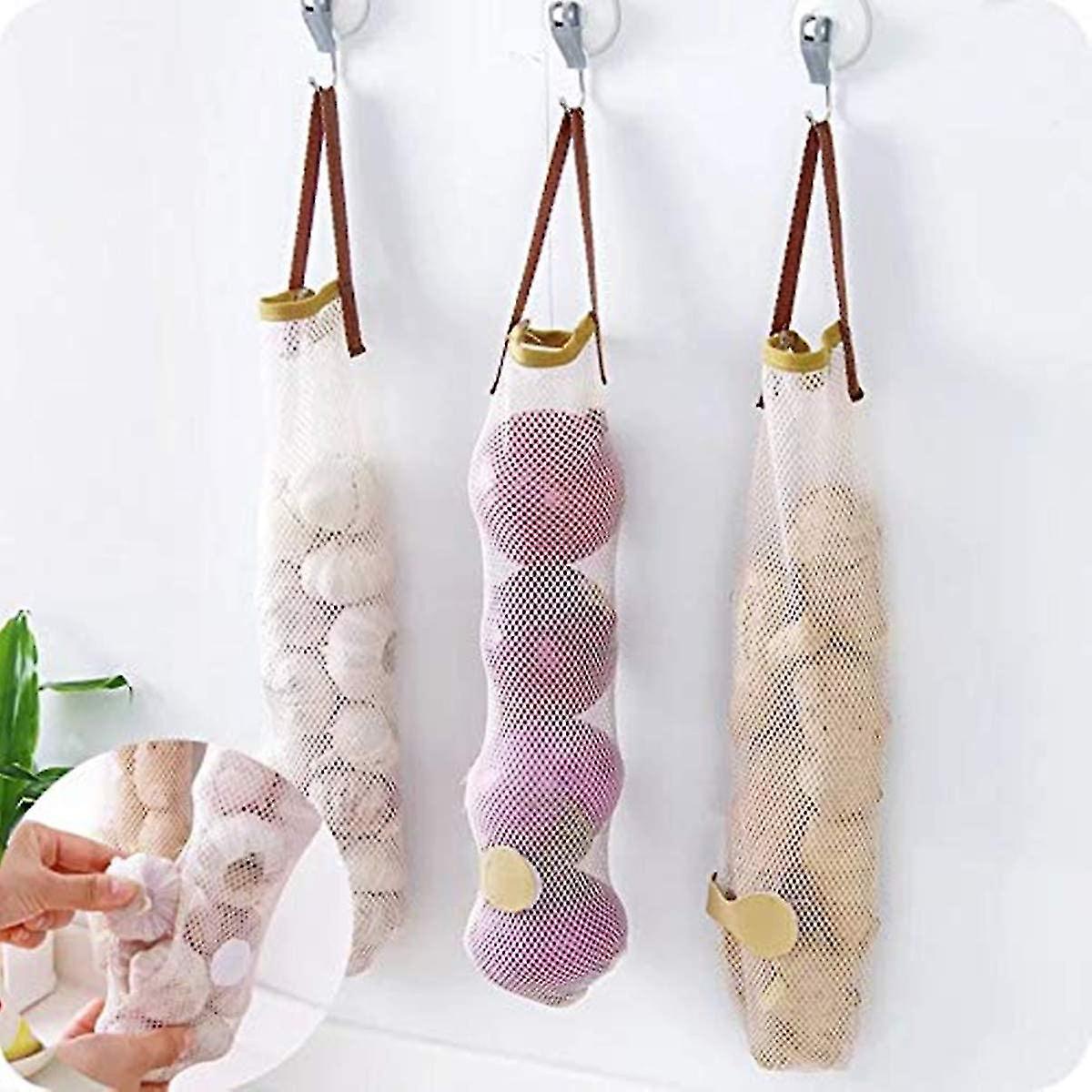 Reusable Mesh Fruit & Vegetable Storage Bags - For Garlic, Onions, Potatoes, Groceries