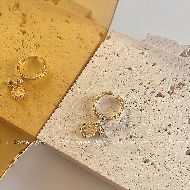 Retro Smiley Face Ring, Versatile Korean Online Rabbit Opening Ring, Girl Ring]