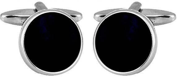 David Van Hagen Rhodium Plated Onyx Round Cufflinks - Black/Silver