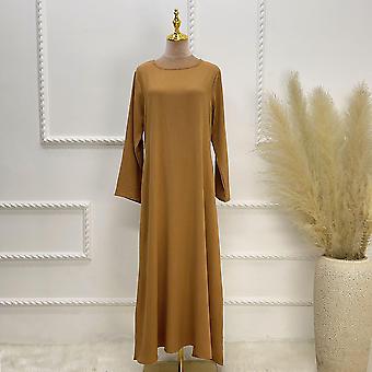 Simple Style Muslim Dresses Solid Color Long Sleeves Dubai Turkish Elegant  Outfits Islamic Clothing Casual Abaya Ramadan Eid