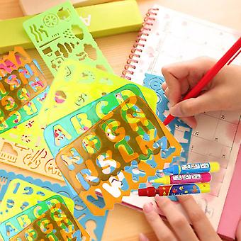 Pochoirs à Dessin Alphabet Et Chiffres – Set De 4 Planches Creuses + 3 Stylos, Cadeau Éducatif Dès 3-6 Ans