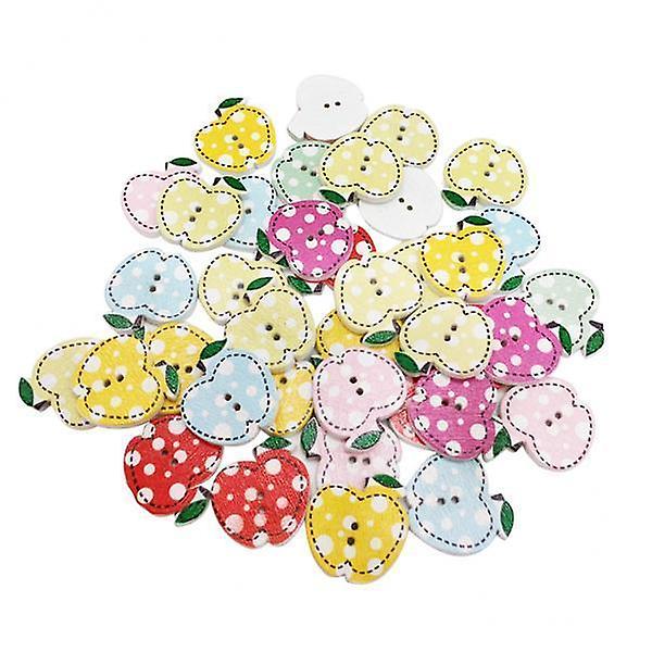 2x50pcs Colorful Wood Apple Buttons 2 Holes Sewing Buttons for DIY Craft