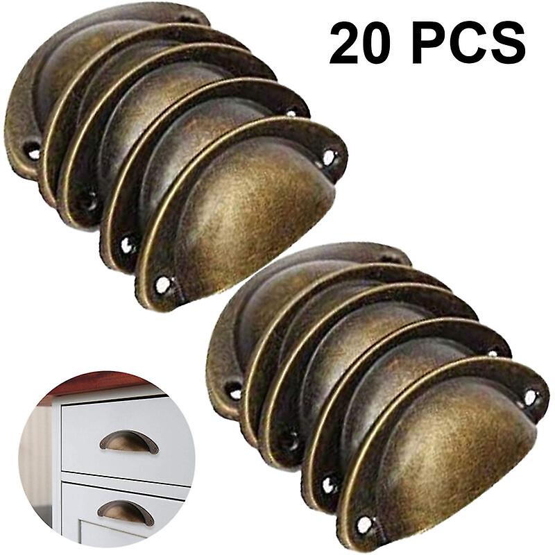 20 Pack 65mm Hole Spacing Vintage Style Pulls Cup Handles Ear Shaped Handle Knobs for Cabinet Drawer Bin, Green Bronze