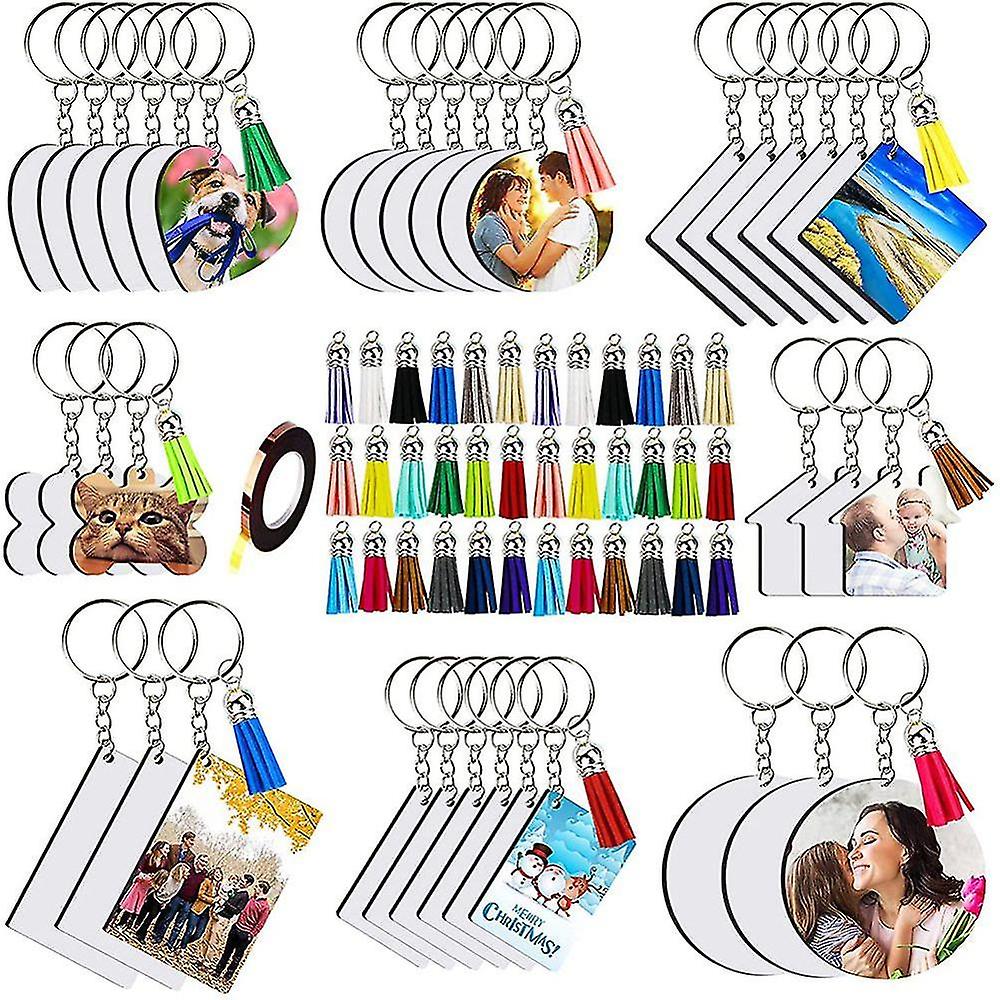 181 Pieces Of Sublimation Blank,8 Shapes Sublimation Blank Sets, Tassel Keychain Ring, Suitable For