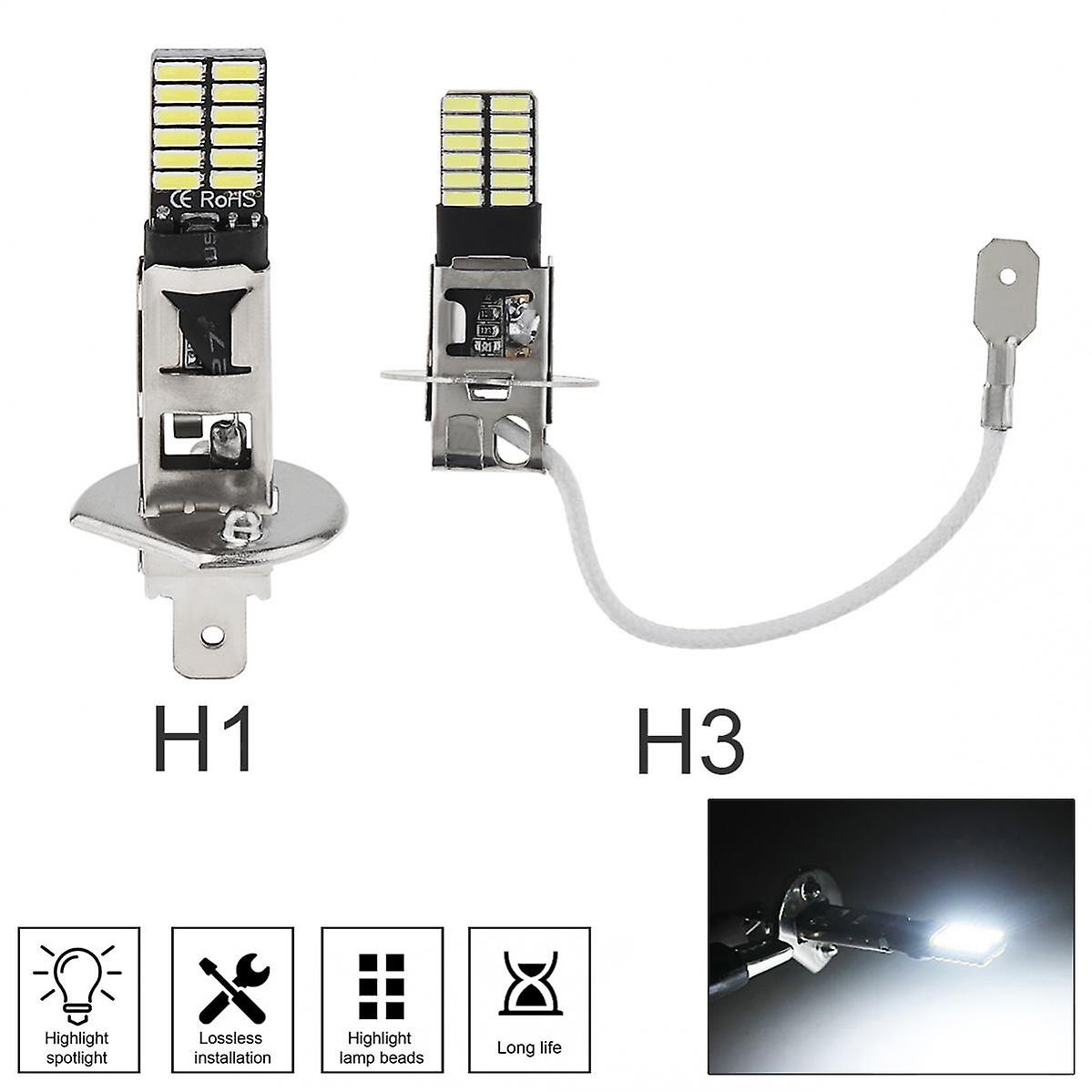 2pcs Car Led Headlight Fog Light Bulb H1 H3 4014 24smd 12v 6000k Canbus Super Bright Auto Fog Light Day Driving Running Lamp