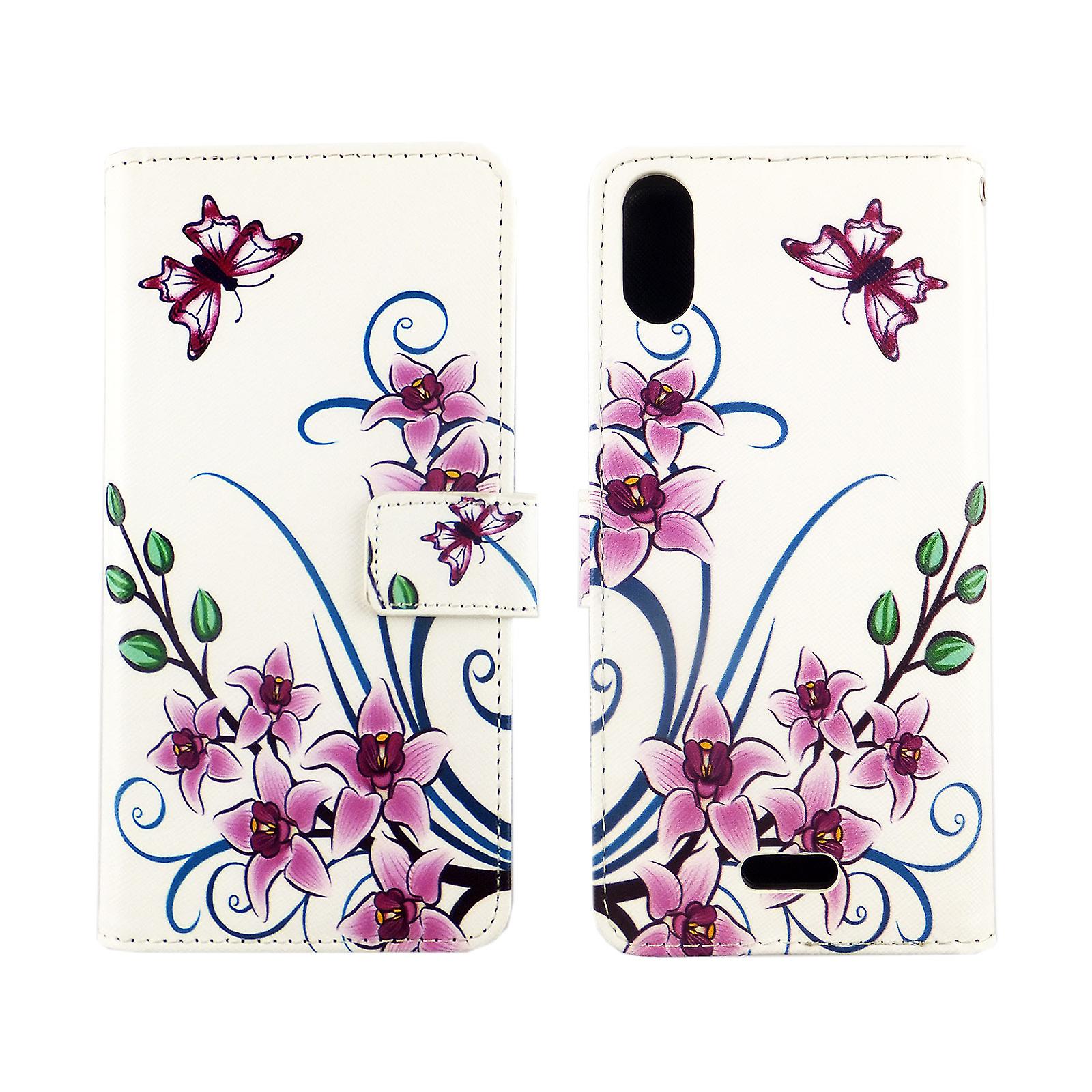 Housse étui Portefeuille Flip Cover Pour Wiko Y80 - Motif Fleurs, Cuir Artificiel | Coque Portefeuille Téléphone