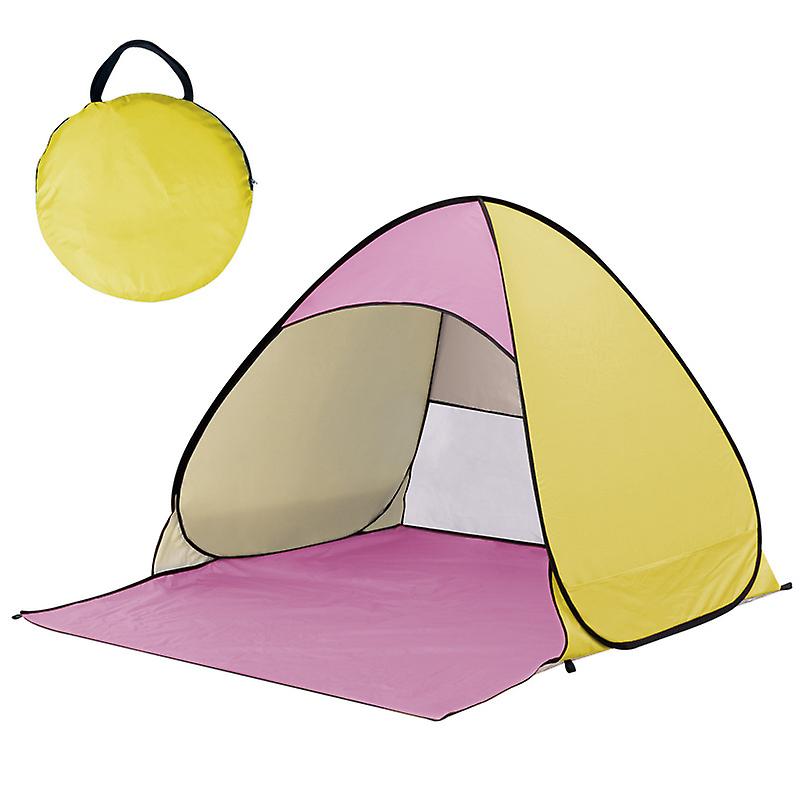 Anti-uv Tent With Mosquito Net, Large Beach Tent With High Sun Protection, Pop-up System - Standard 150 X 165 X 110 Cm, Pink And Yellow