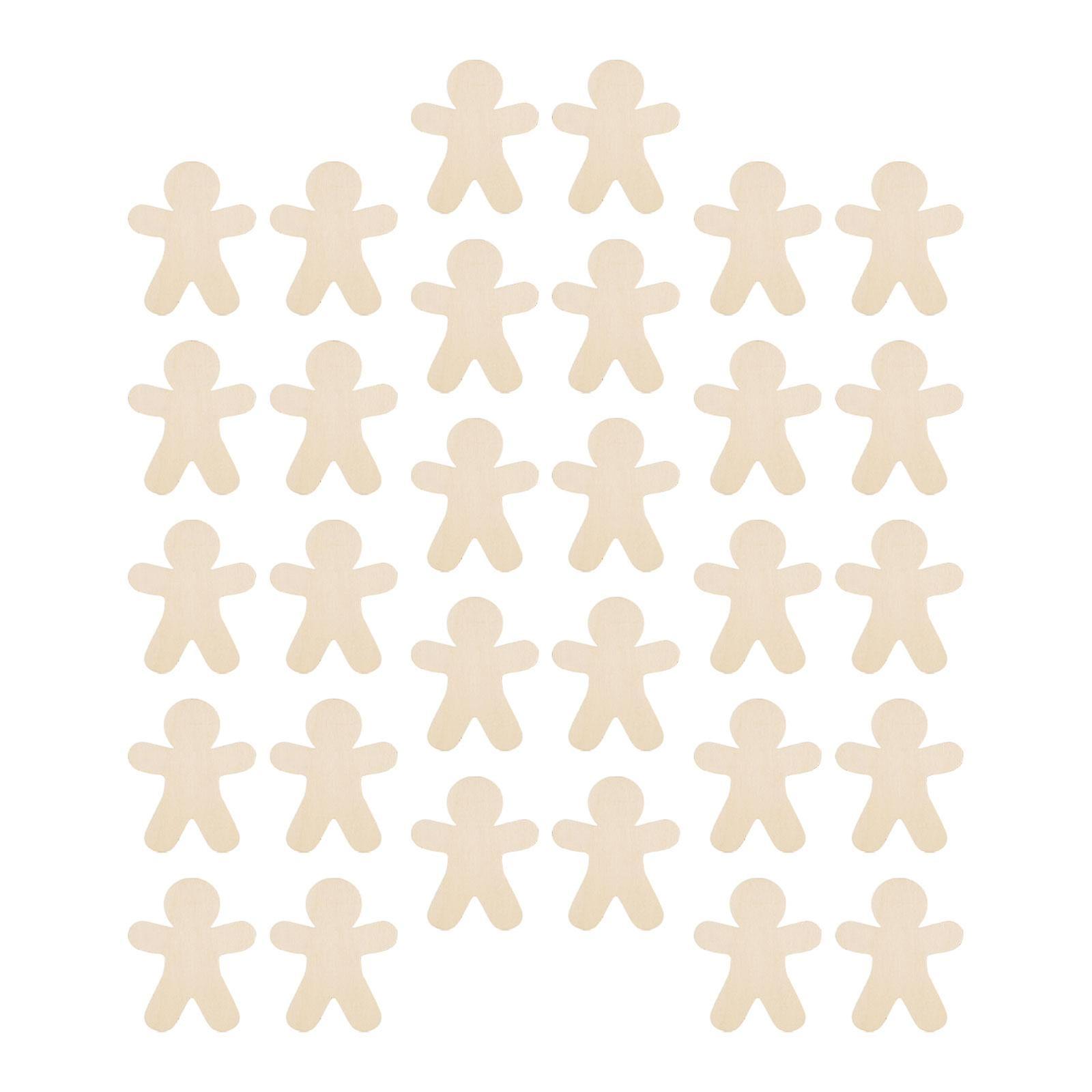 30Pcs Unpainted Gingerbread Man Slices DIY Crafts for Drawing Xmas Halloween Without Hole