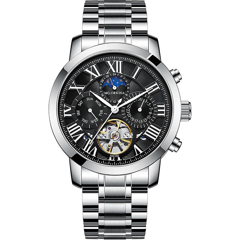 שעון בגדי ריקוד גברים אוטומטי מכני שעון חלול רב תכליתי עמיד למים חגורת פלדה בגדי ריקוד גברים שעון פלדה פרופיל גבוה דמות הרבה