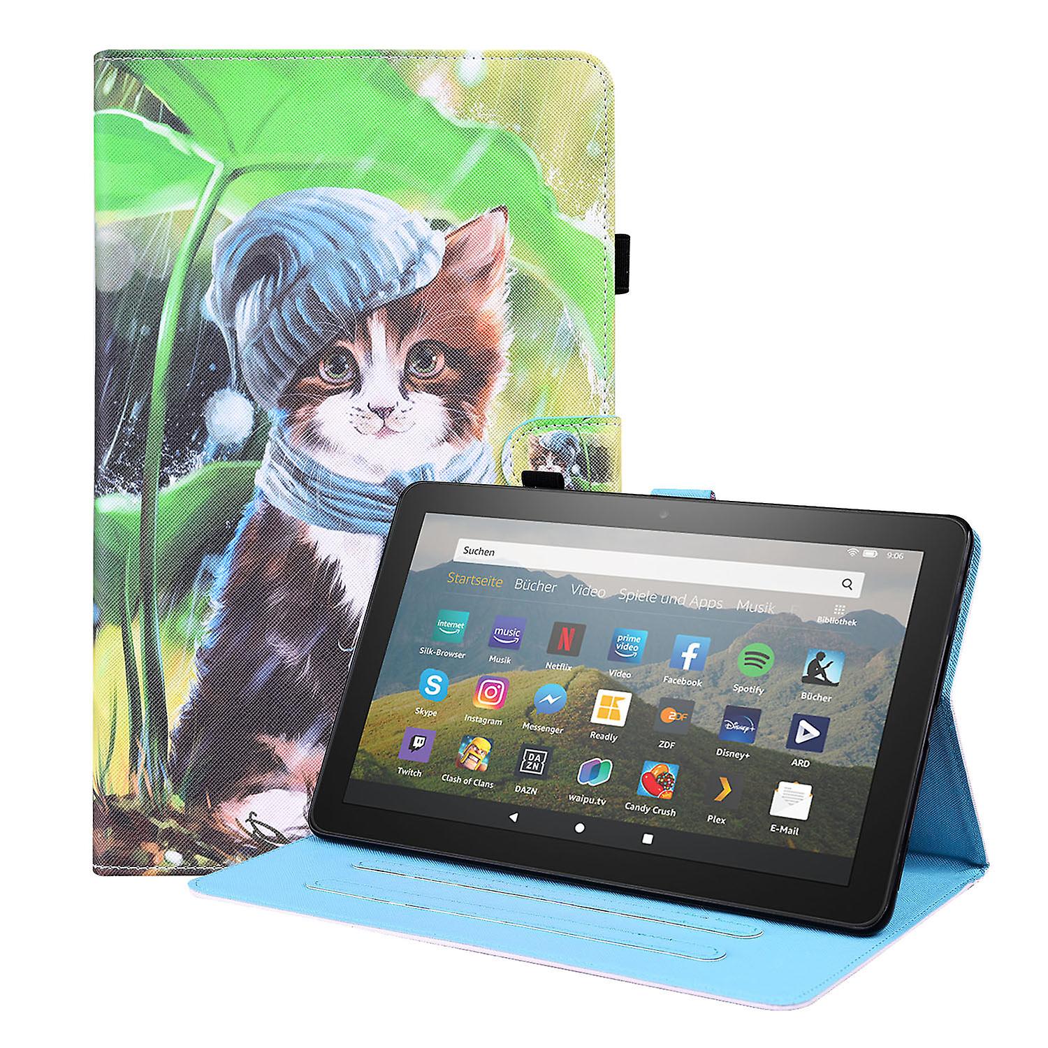 لإصدار Amazon Fire HD10 2021 مع حامل قلم رصاص وظيفة النوم / الاستيقاظ التلقائي غطاء ذكي من جلد PU