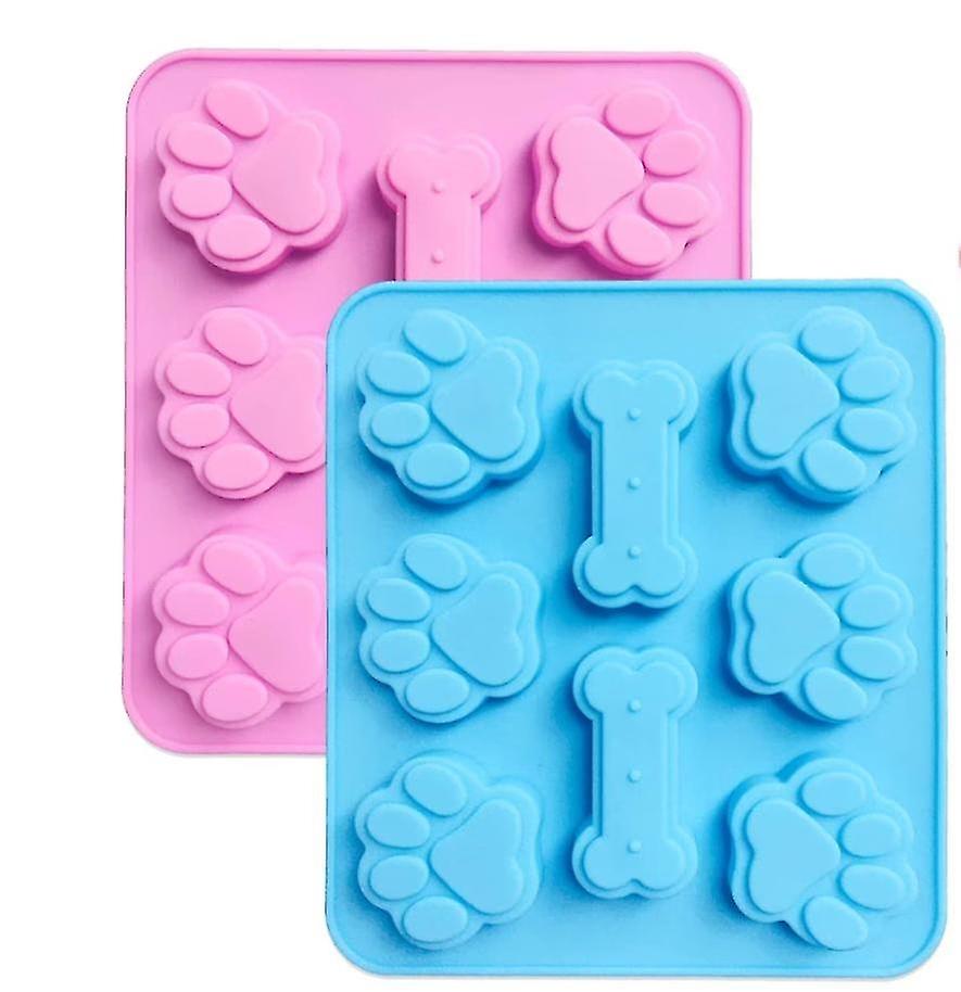 Pack Dog Bone and Puppy Claw Footprint Silicone Chocolate Molds, 8 Cavities Reusable, Ice Cube Tray