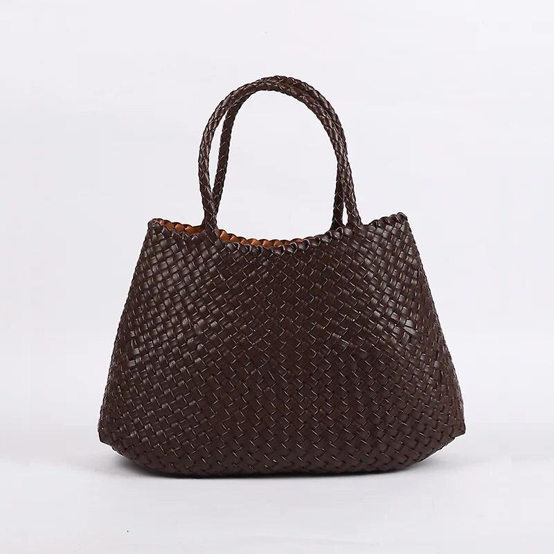 100 ٪ جلد البقر الجلود المنسوجة يدويا حقيبة المرأة حقيبة سلة الخضار الجلدية