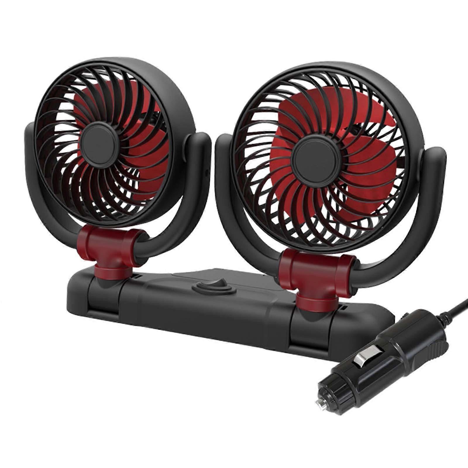 LBQ Portable Car Cooling Air Fan Blower 360 Degree Rotate Strong Wind Double Head Air Circulator for Car Dashboard Accessory