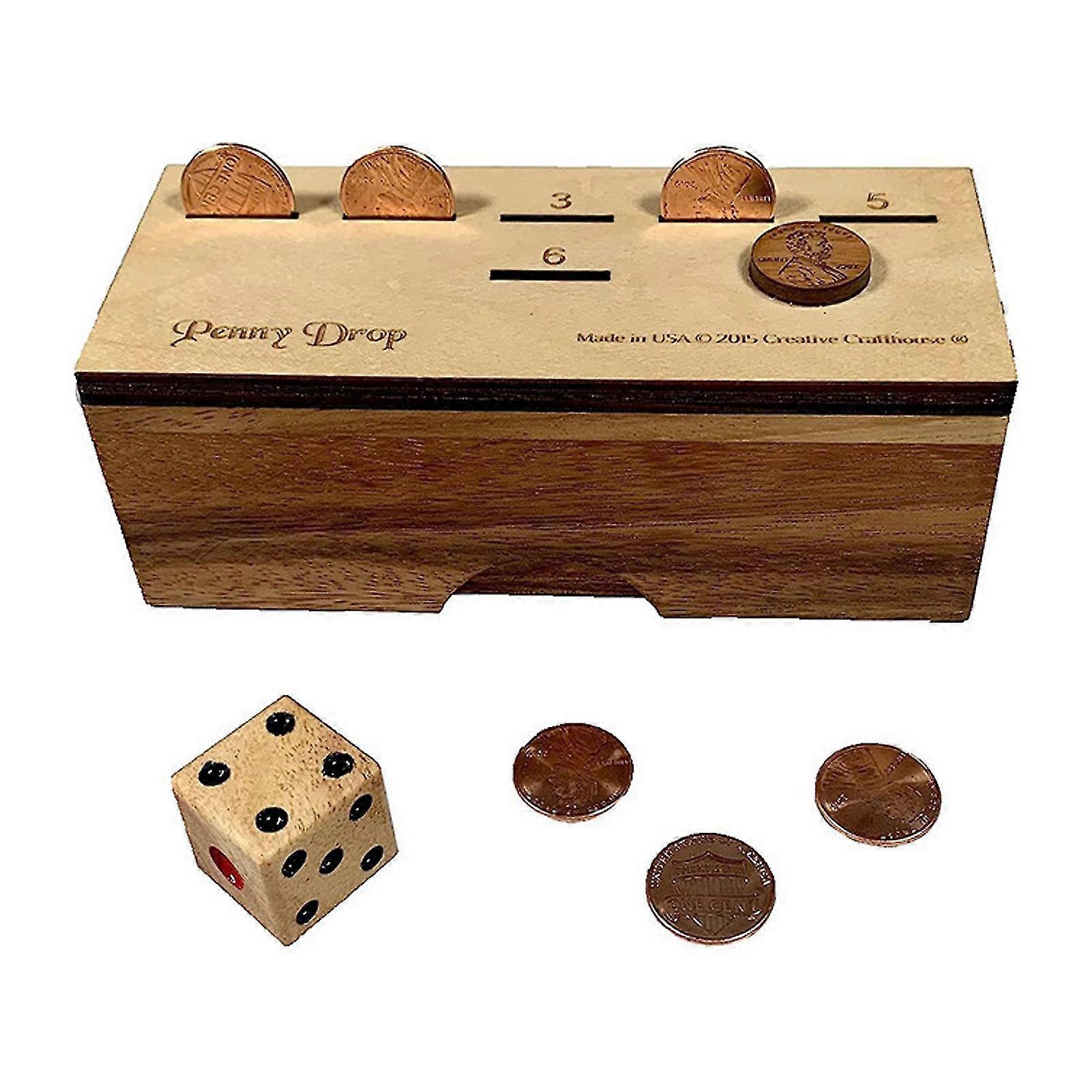 Penny Game Coin Dice Wood Box 2-6 Players Competitive Strategy Board Game for Family Fun