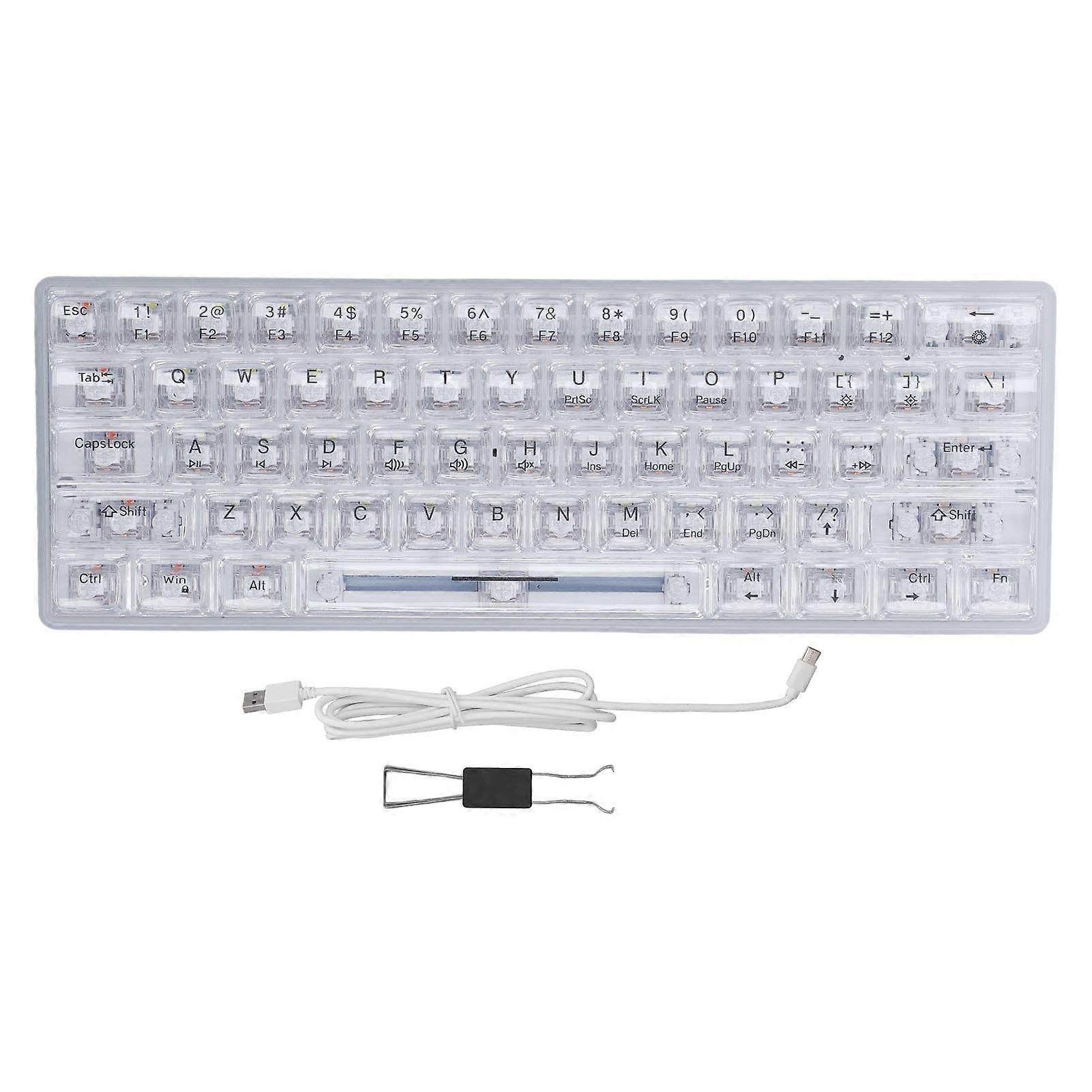61 Keys Transparent Mechanical Keyboard Clear Keycap Wired Gaming Keyboard 19 Lights Hot Swap Keyboard for Office