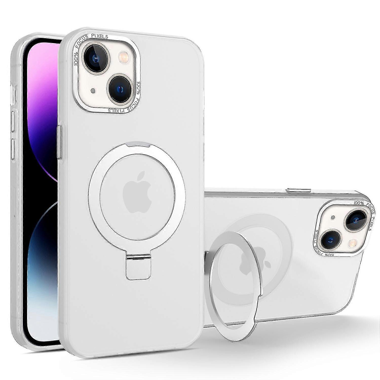 For iPhone 14 Magnetic Case Kickstand TPU+PC Shockproof Phone Cover