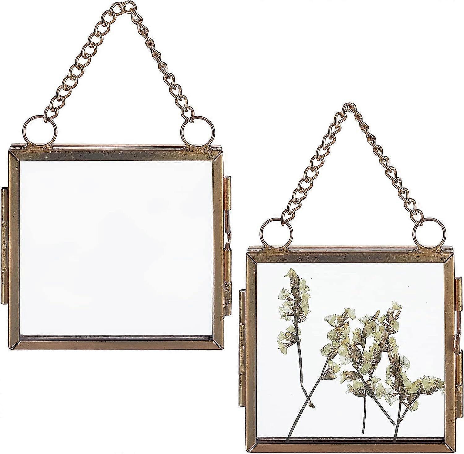 2pcs Wall Hanging Mini Photo Frames Double Glass Picture Frame with Chain Folding Frame DIY Vintage Artwork Display