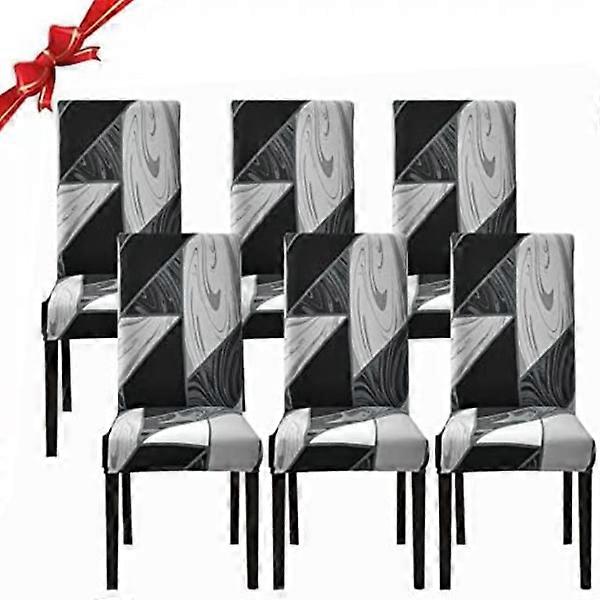 6-pack Stretch Dining Chair Slipcovers (Geometric Black, Set with