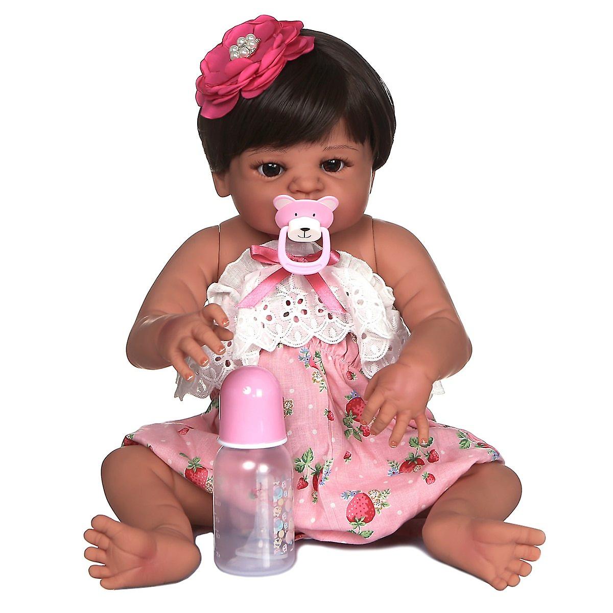 クリアランスセール55cmリボーンベビーガールビクトリアタンスキンダークブラウン防水バスおもちゃ誕生日プレゼント