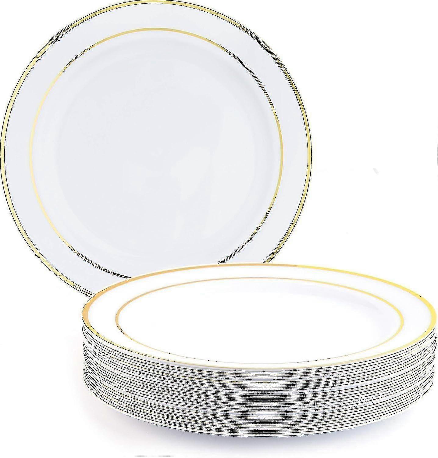 - 25 assiettes de dîner en plastique de qualité supérieure avec bord doré, multi-usage parfait pour les mariages, les anniversaires, les garden-parties et les événements en plein air - 26cm / 10 "-Bon