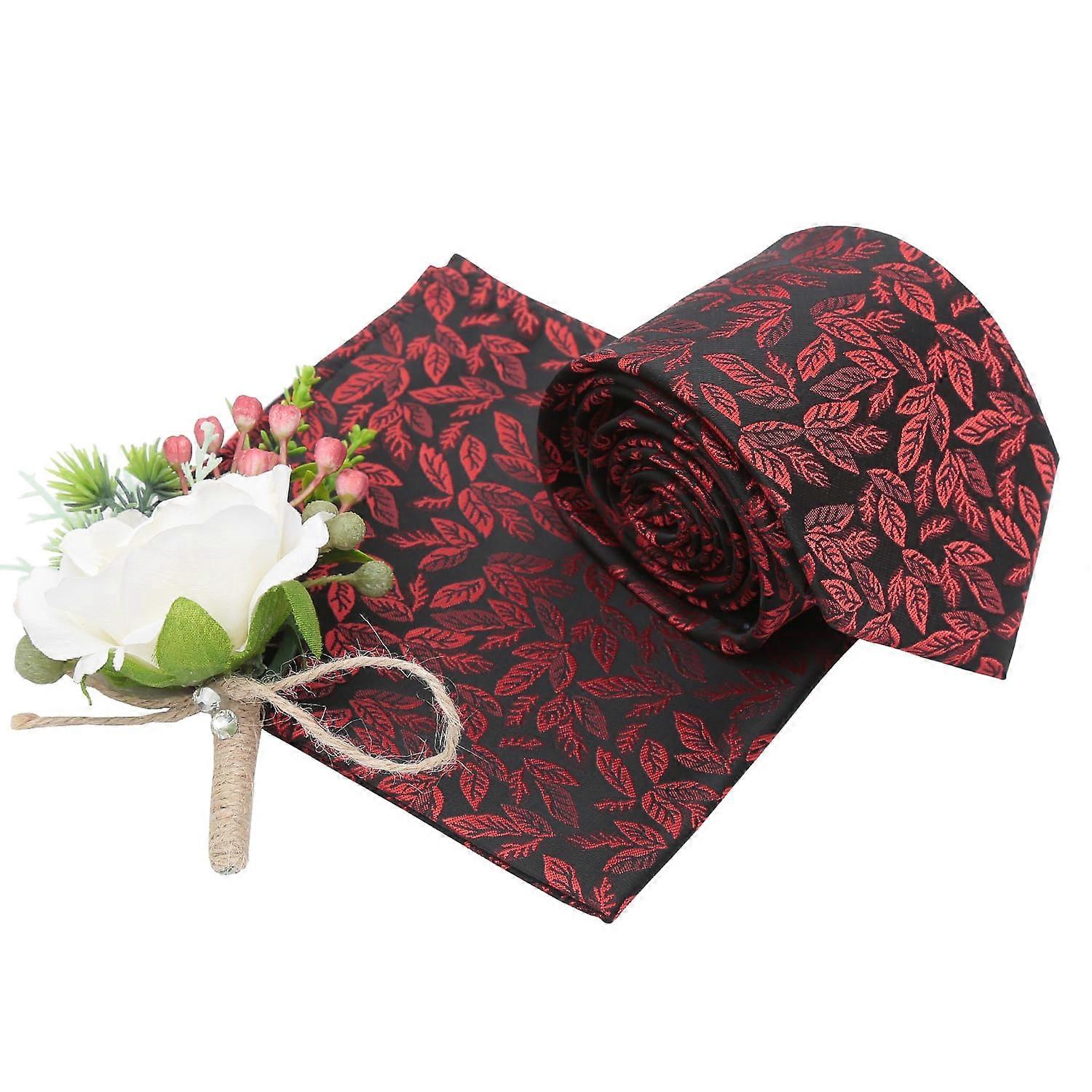 Black And Red Willow Tie and Pocket Square Set