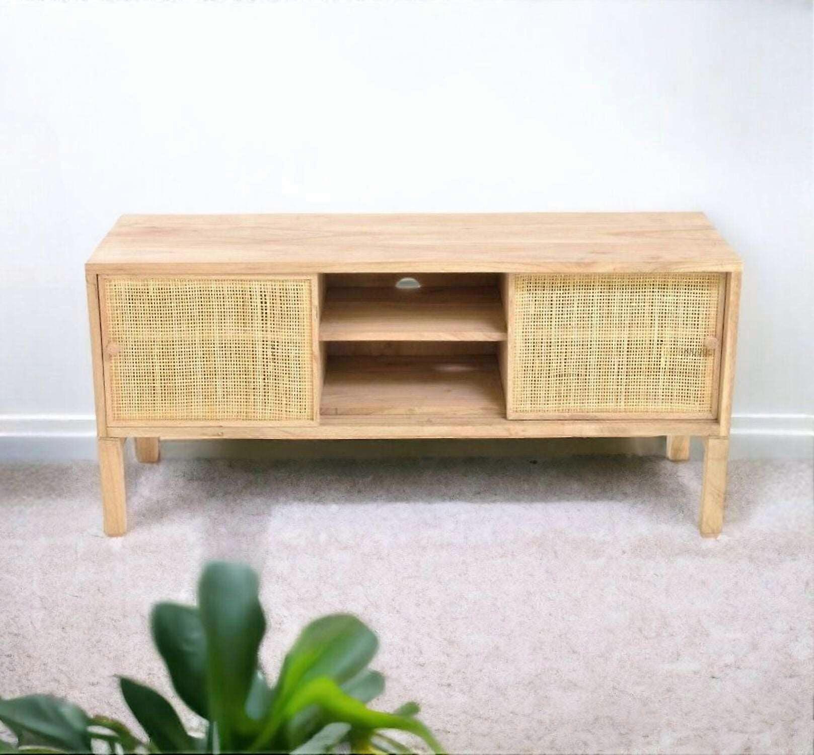 Boho Tv Stand With Rattan Doors