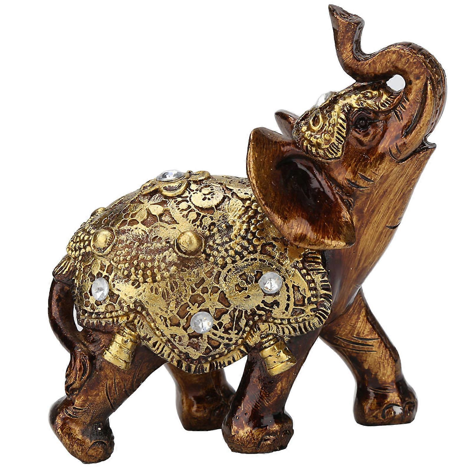 Elephant Shape Resin Ornament Wood Grain European Style Home TV Cabinet Craft DecorationGold M