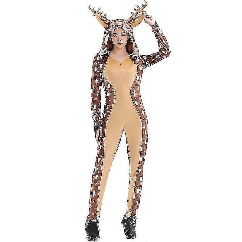 Volwassen kind kerst rendier kostuum meisjes vrouwen hooded gezellige fawn herten kostuum onesie fawn herten jumpsuit kostuum voor kinderen | NL