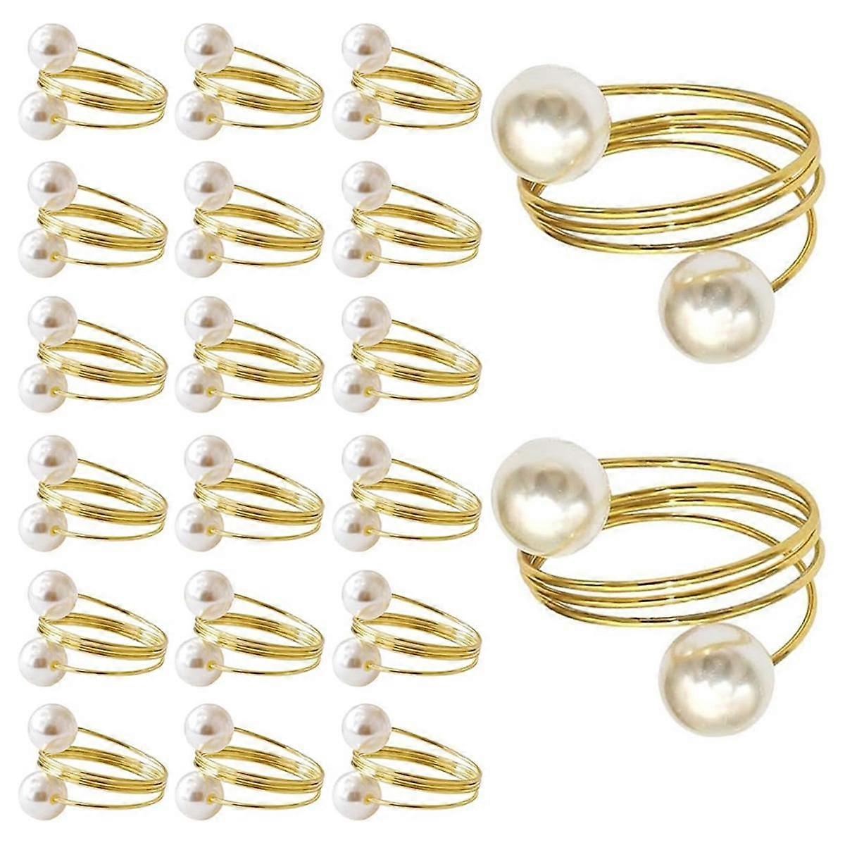 20Pack Gold Napkin Rings, Pearl Napkin Ring Set, Metal Spring Napkin Holder Table , Napkin Ring Buc