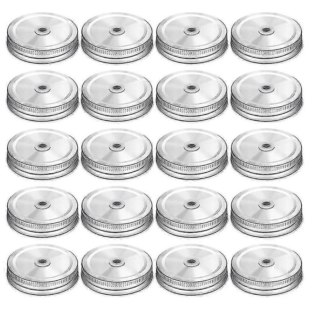 20 Pieces Metal Regular Mouth Mason Jar Lids With Straw Hole Compatible With Mason Jar (silver, 2.7