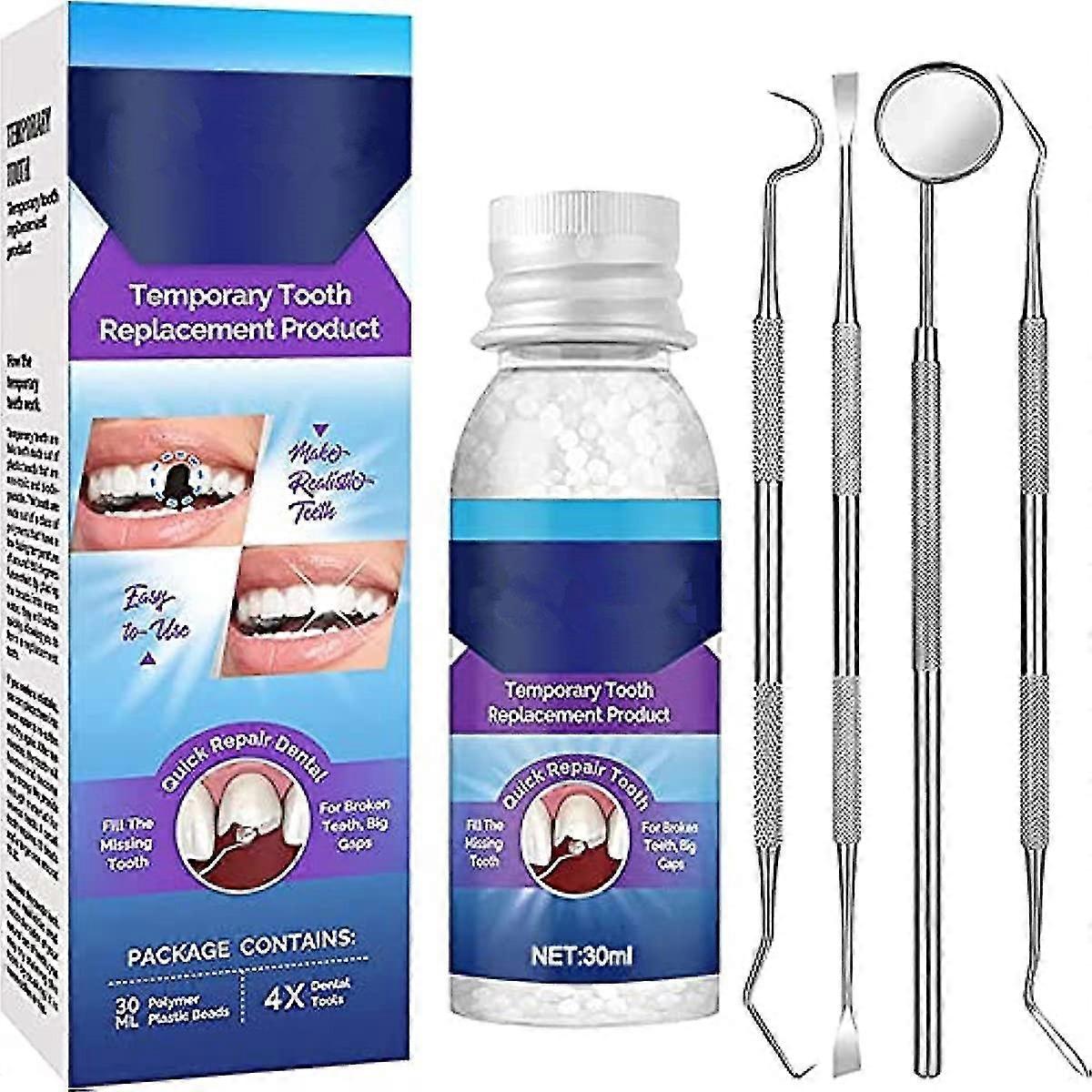 Tandreparationssatser, tandreparation formbara falska tänder, tandreparationsprotesreparationspärlor, för tillfällig fixering av trasig tand