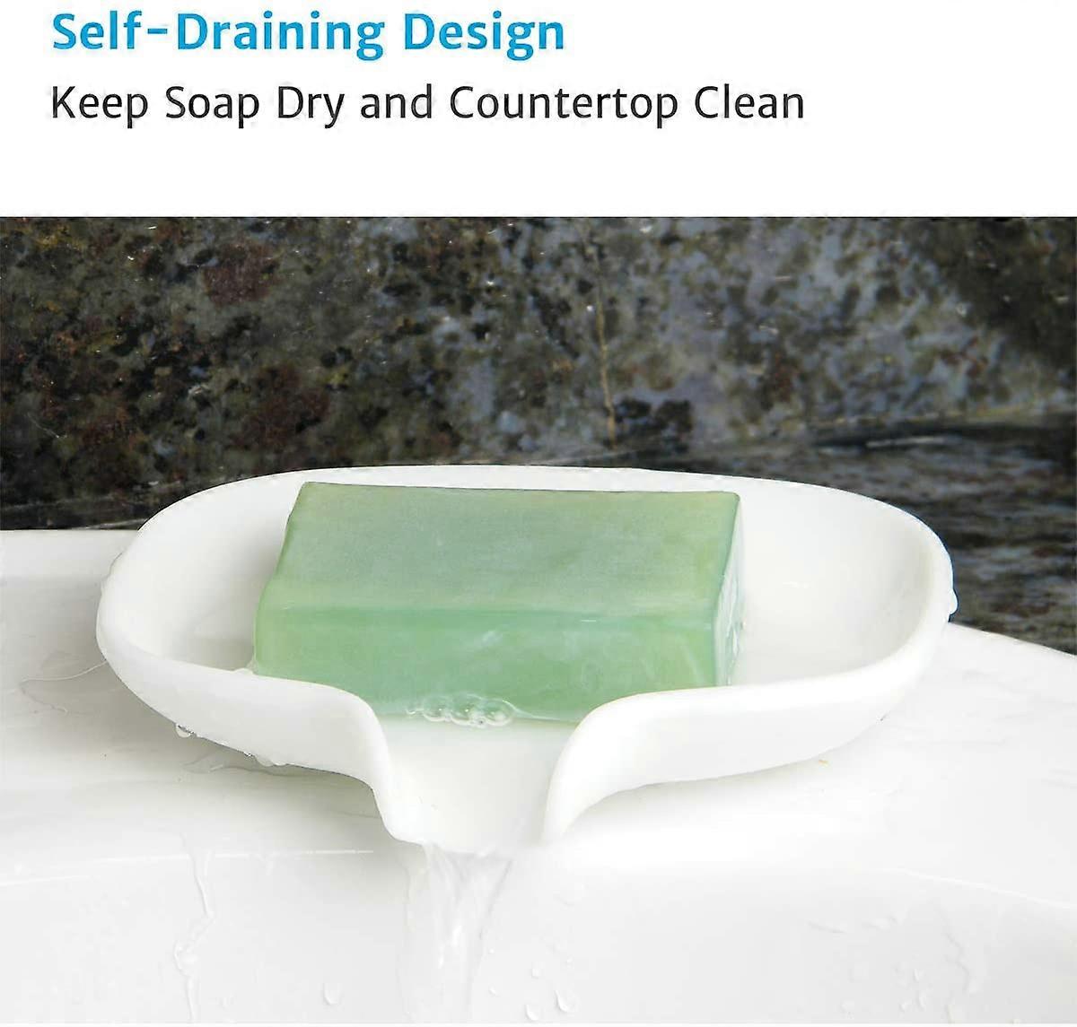 3-piece silicone soap dish with drain pipe, suitable for shower/bathroom
