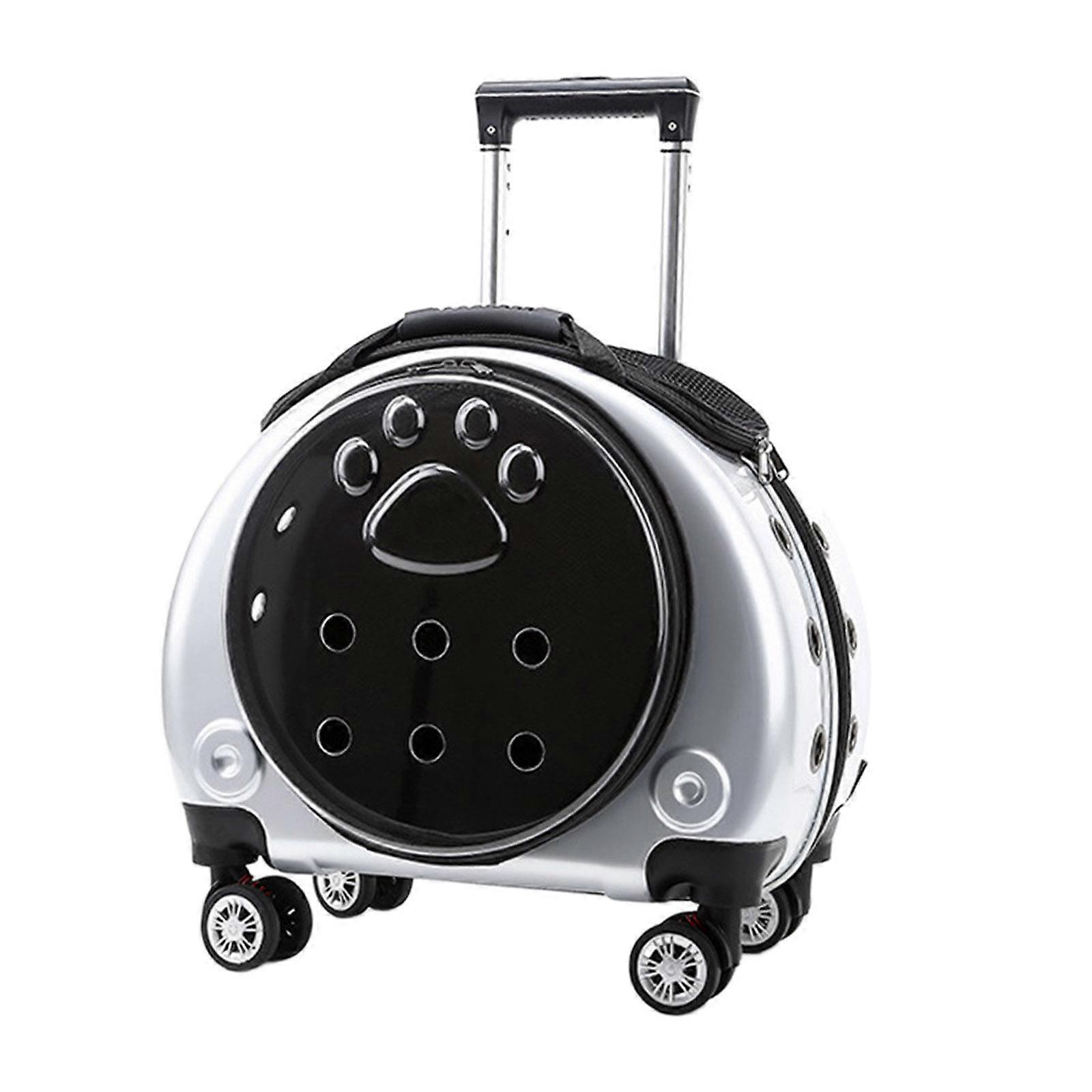 Pet Carrier Outing Backpack Trolley Case Travel Cat Bag Bubble Box Silver