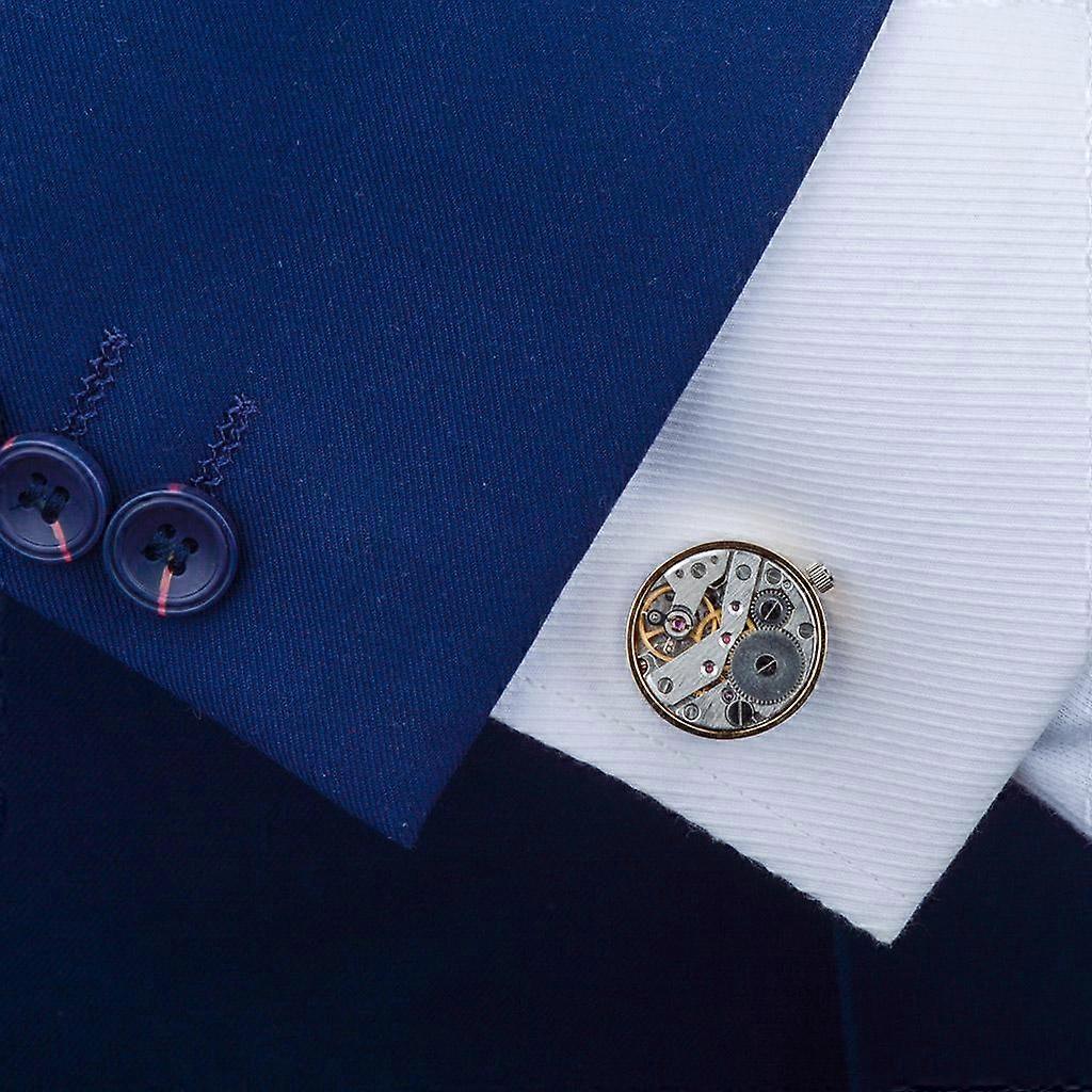 6xSteampunk Mekanik Hareket İzle Dişli Erkekler Gömlek Kol Düğmesi Altın