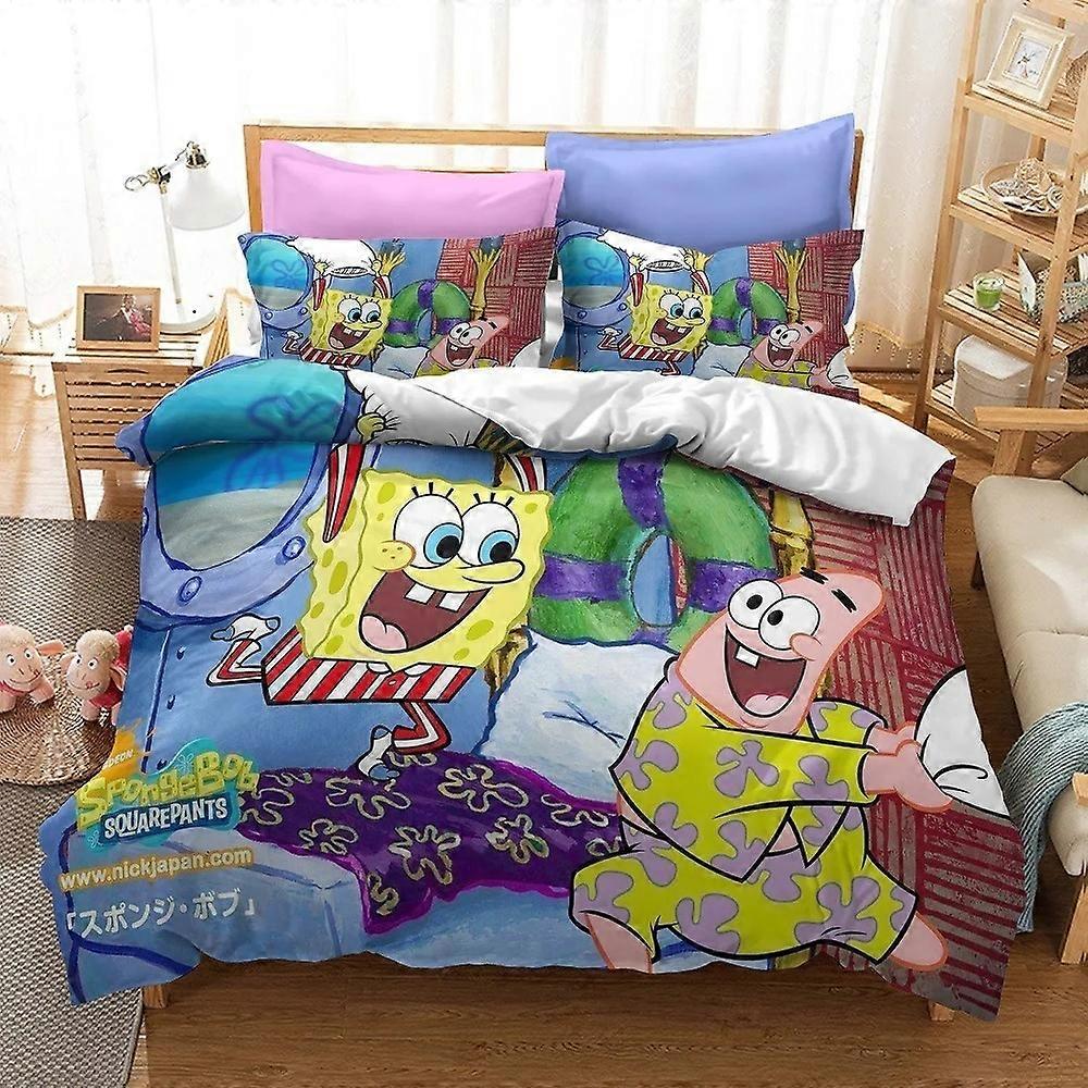 y665 Lakan Anime 3D Täcke Överdrag SpongeBob Sängkläder Set Barn SoftSquarePants Överkast Enkelrum Dubbelsäng Full King Säng King Säng Set Lakan vv