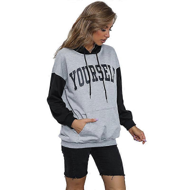 Moletom feminino com capuz clássico com estampa de letras e contraste