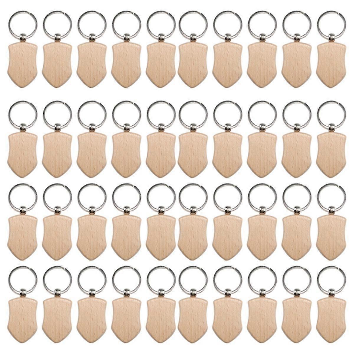 50 Pieces Blank Wooden Key Tag Key Engraving Blanks Unfinished Wood Keychain Key Ring Key Tags for DIY Crafts Style 3
