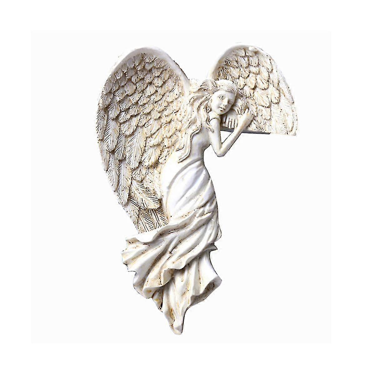 Angel Wing Door Frame Sculpture - Retro Resin Craft With Heart-shaped Ornament