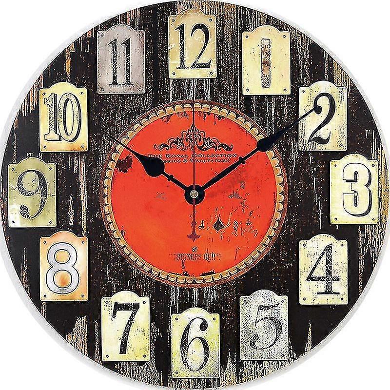 Retro väggklocka i trä Tyst imiterad träådring