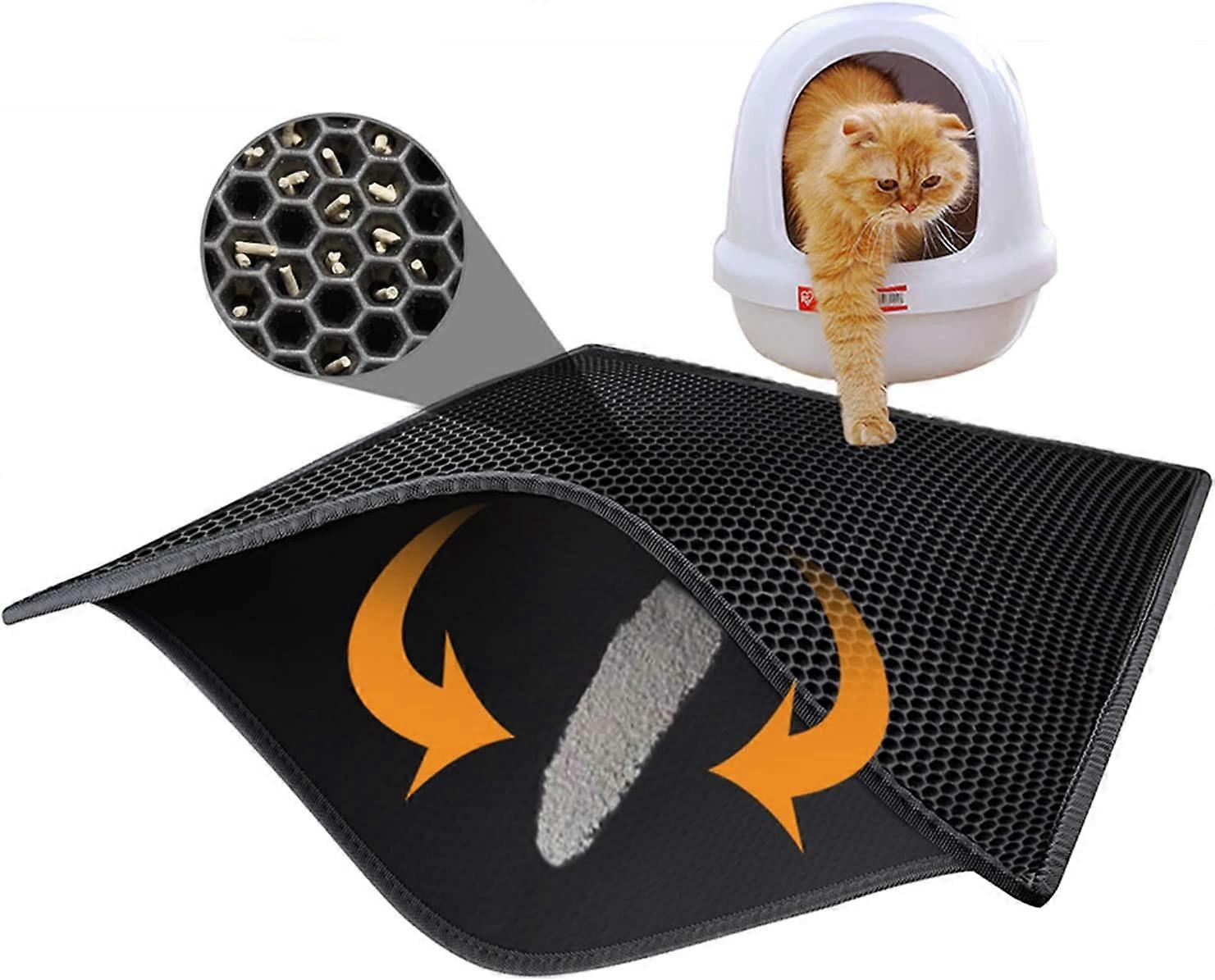 Cat Litter Mat Cat Litter Tray, Waterproof Non-Toxic EVA, Double Layer Honeycomb Design (30x30cm, Black)