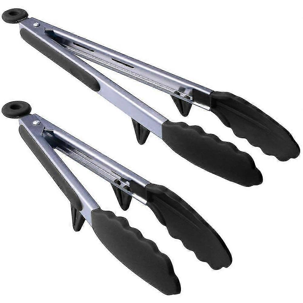 Tongs de cozinha de aço inoxidável de 2 peças, aderência antiderrapante, clipe de cozinha de 9 polegadas e 12 polegadas