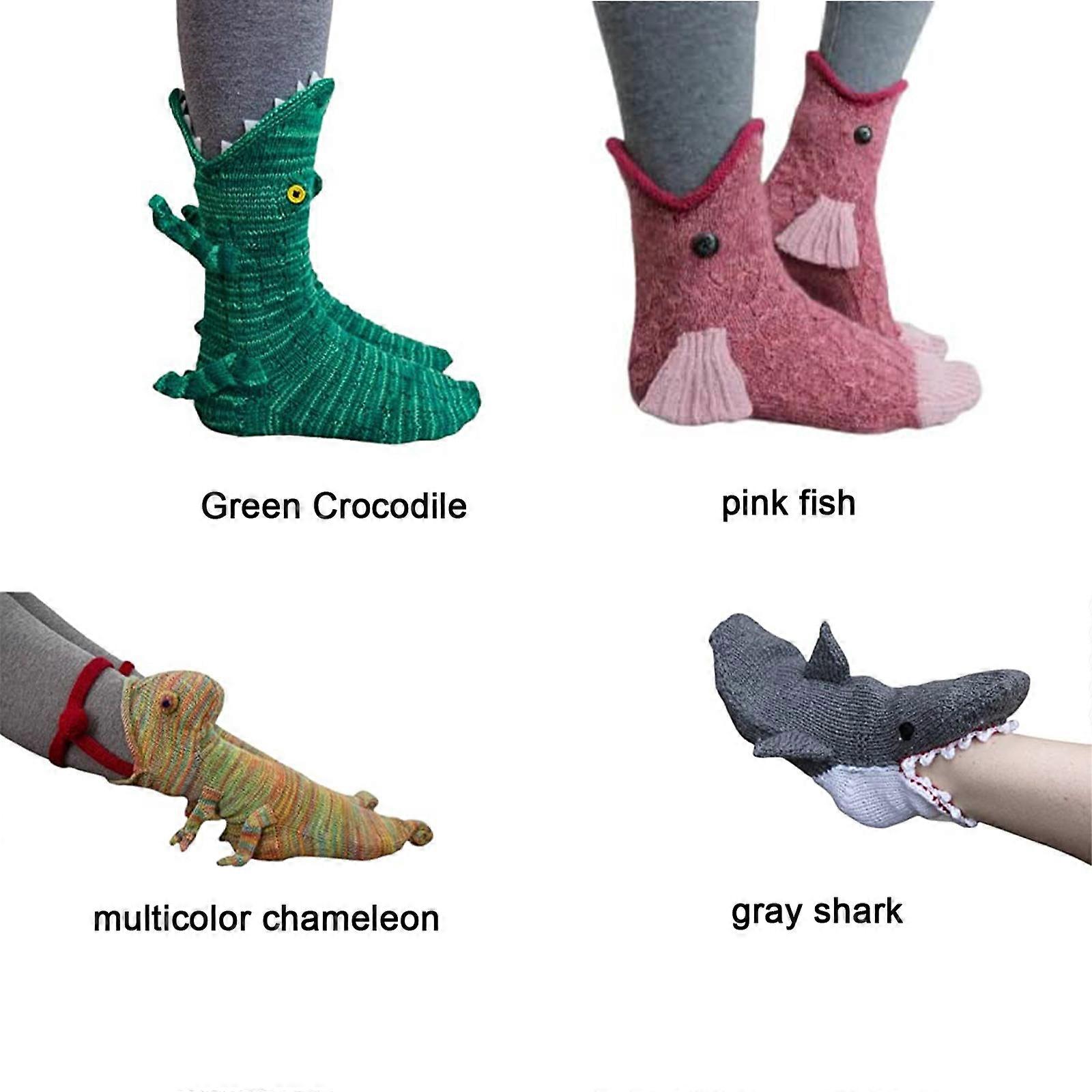 2x Calcetines De Animales Divertidos Para Mujer Calcetines De Piso De Cocodrilo Novedosos Calcetín De Punto 3D Creativo De Navidad Calcetines De Tiburón Funky