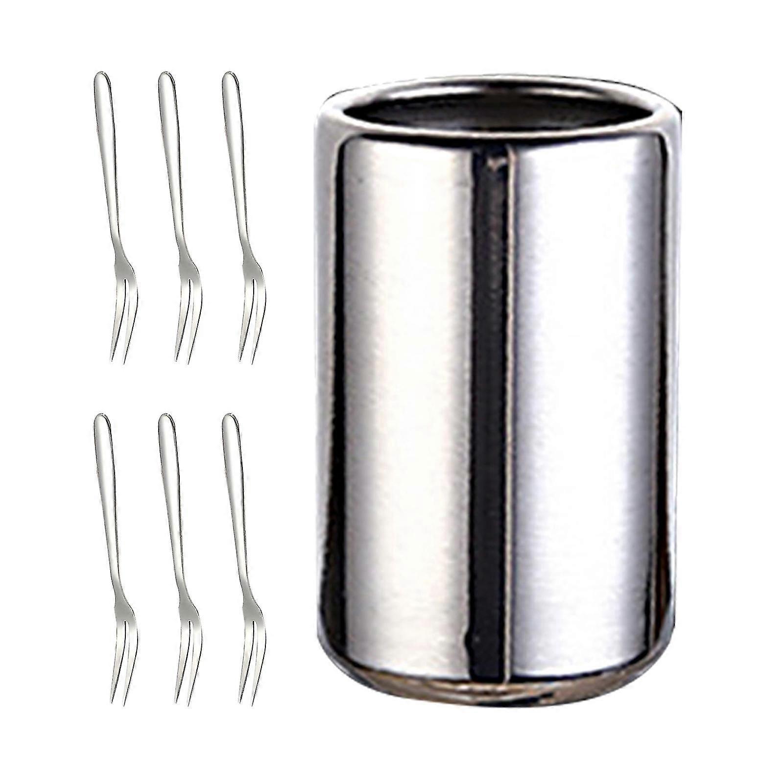 1 Set Dessert Fork Food Grade Rust-proof Stainless Steel Appetizer Fruit Fork With Storage Box Set For HomeSilver