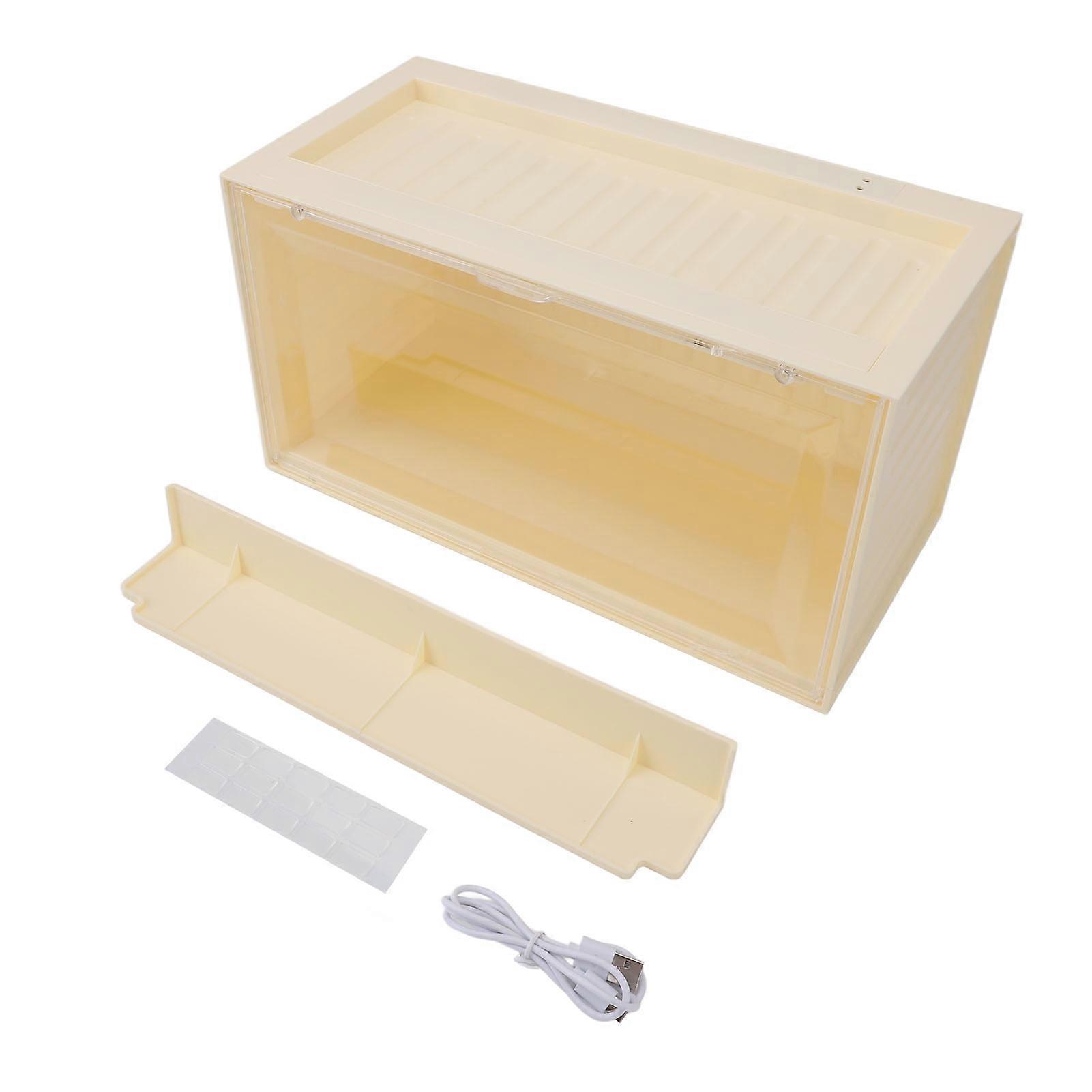 Figure Display Case with Light Sensing Constant On Function 2 Tier Mini Figure Display Box Showcase for Collectibles Action Figures Creamy Yellow