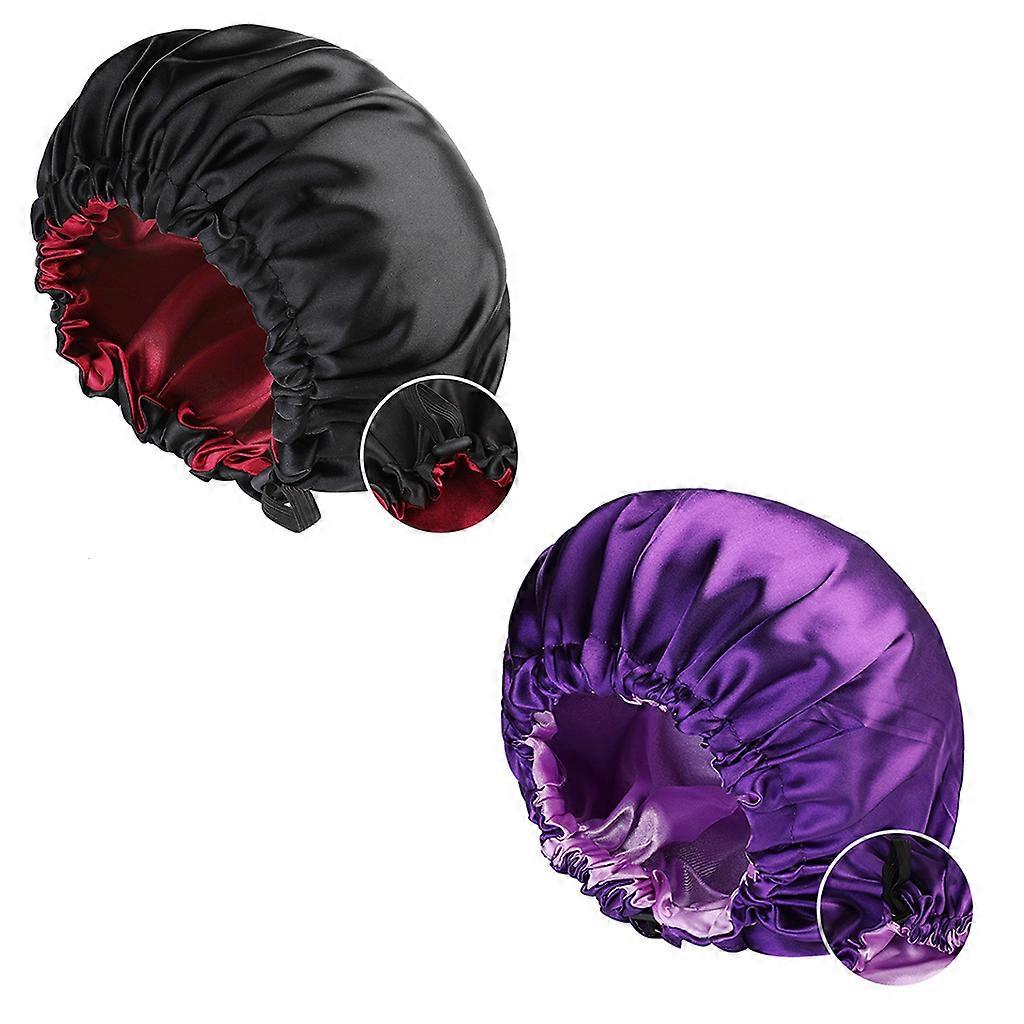 Bonnets de nuit réglables en satin soyeux imperméables réversibles (rouge + vert lac) 2 pcs