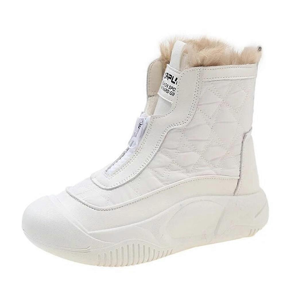 Women Warm Fur Lined Mid-Calf Boots Waterproof Snow Boots Non-slip Lace-up Boots