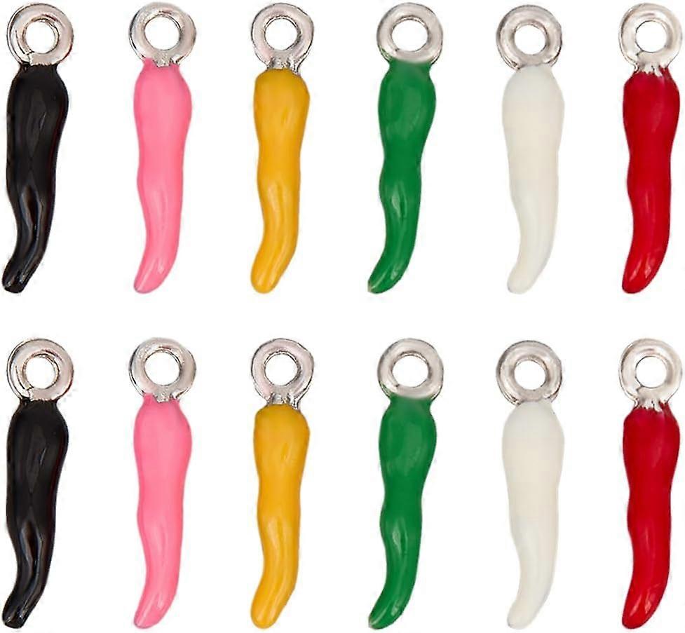 42Pcs 7 Colors Alloy Enamel Pendants Horn of Plenty/Italian Horn Cornicello Charms Mixed Color 20x4.5x3.3~3.5mm Hole: 2mm 6pcs/color