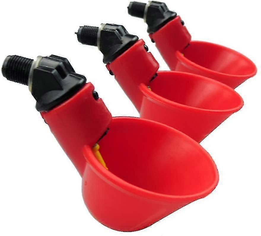 Set Of 6 Automatic Chicken / Poultry Feeders With Red Plastic Watering Cups