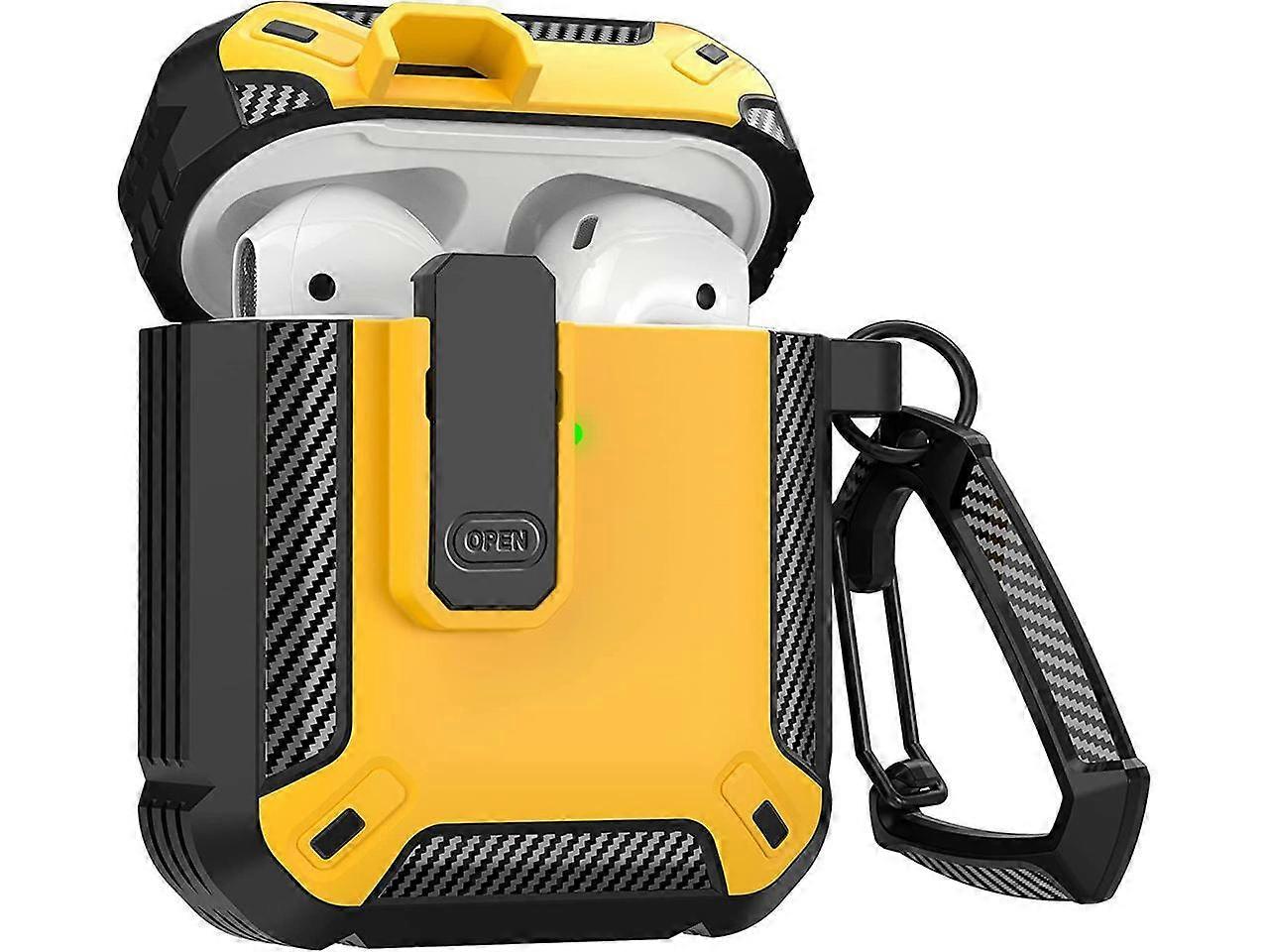For AirPods 2nd / 1st Generation Case Cover, Airpods 2 & 1 Protective Case with Lock Military Hard Shell Rugged Shockproof Cover with Keychain, Front 