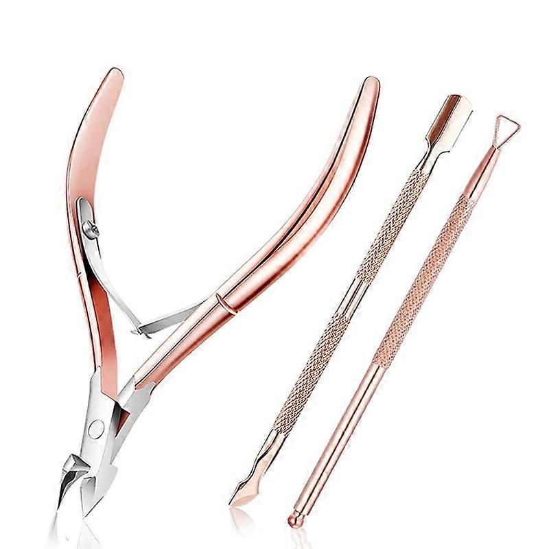 3PCS Cuticle Scissors with Cuticle Pusher Set Precise Cuticle Clipper and Under Dead Skin Remover Scissor Nippers Durable Manicure Pedicure Tools for 